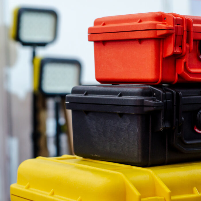 Plastic construction box with tools